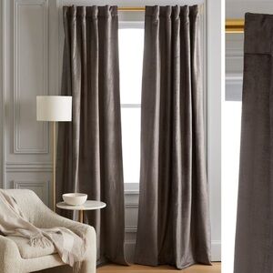 NWT QUINCE 48x96 Luster Velvet Room Darkening Curtain Slate 1341